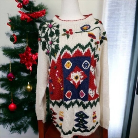 Vintage Sweaters - Vintage Ugly Christmas Sweater 3D Medium Knit 3D